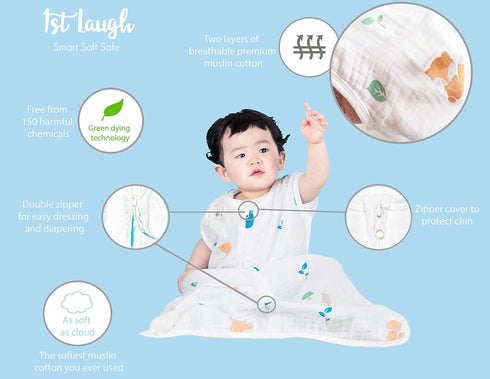 Muslin Cotton Toddler Sleeping Sack Bag, 0.5 Tog Lightweight Wearable Blanket for Boy and Girl (S, Forest)