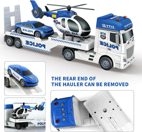 Dwi Dowellin Toddler Boy Toys, 25" Semi Truck with Racing Car and Helicopter - Police Toys for Kids Age 2-6