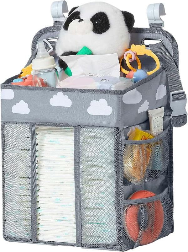 Hanging Diaper Caddy, Multi-Compartment Nursery Nappy Organiser Diaper with Adjustable Straps, Baby