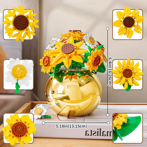 Set 632PCS 14+, Sunflower Building for Adult, Flower Bouquet Botanical Collection Building Block Toy for Woman Girls