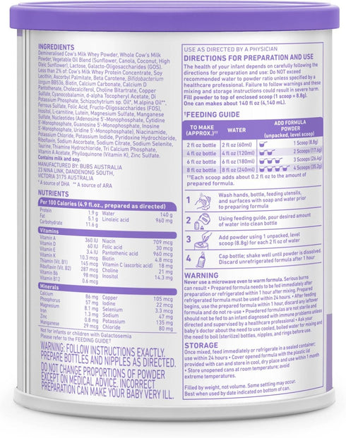 0-12 20 oz Bubs Essential Infant Formula, with Iron, Cow Milk-Based Powder, for Infants Months, Made with Non-GMO Milk