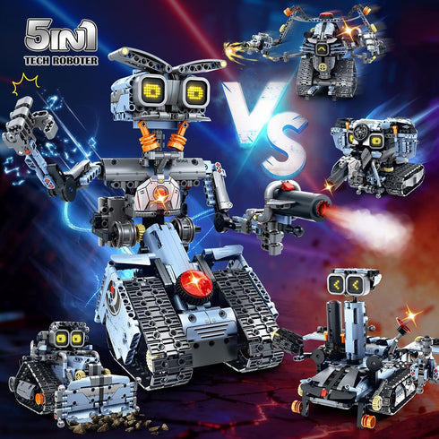 Set- 5 1 Elephant/Bulldozer/Tank/Tracked 12+ HiWEEGO Changeable LED Eyes Robot Building in Remote & App-Controlled