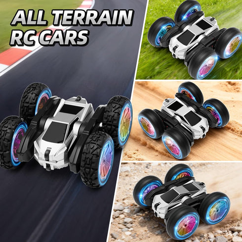 MACALOCA 4-7 6-12, 4WD 360 2.4GHz 4 5 6 7 8-12 Remote Control Car, RC Cars Toys for Boys Age RC Stunt Car with Lights