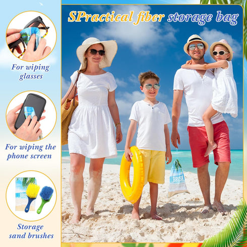 2 Summer Remerry Pcs Beach Sand Remover Brush with Drawstring Bag, Beach Accessories Scrub Brushes for CleaningSoft