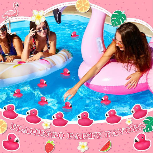 Honoson Flamingo Rubber Duckies, 50 Pcs - Pink Floating Bath Toys for Baby Shower Party Favors & Classroom Prizes