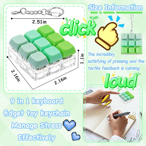 ILHSTY 9-in-1 (3 Keyboard Fidget Toy Clicker Fidget Keychain, Stress Relief Desk Toys Decompression Button Keyboard