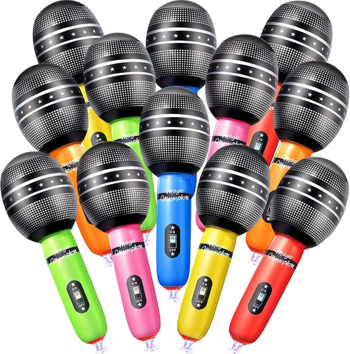 Zhanmai 12 Pieces Inflatable Microphones, Blow Up Microphone Props for Musical Concert Themed Party Decoration