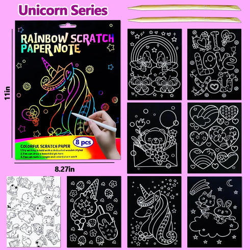 BAOXUE Set, 4-8 Scratch Art for Kids, Rainbow Scratch Paper Art Scratch Coloring Book,Arts and Crafts for Kid Ages