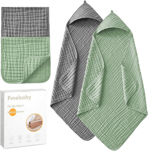 Hooded Baby Towels for Newborn, 2 Pack 36x36 Inch Muslin Cotton Baby