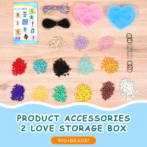 Set 12 2 Eenua Pony Beads Keychain Kit for Kids DIY Bead Pets Craft with Animal Keychains Heart Shaped Boxes Creative