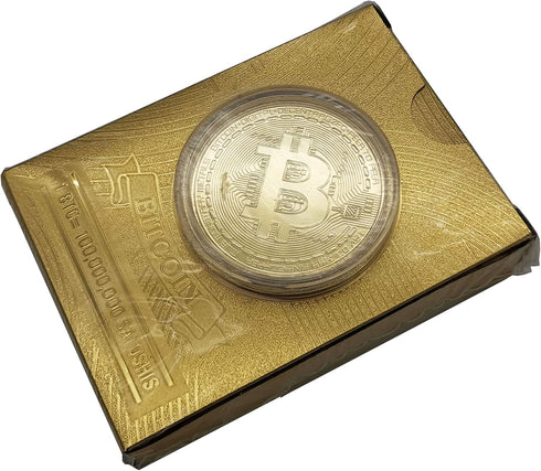 Bitcoin Waterproof Gold Playing Cards with Commemorative Bitcoin in Protective Plastic
