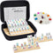 Mexican Train Dominoes Set with Numbers and 4 Wooden Trays/Racks, Double 12