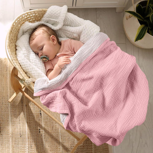 4-Layer 47"x47"(Pink) lulumoon Muslin Baby Blanket for Girls: Soft Cotton Toddler Blanket for Daycare - Reversible