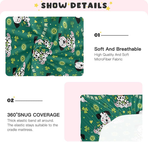 KEIGE A23011183 St. Patrick's Day Dog Shamrock Fitted Crib Sheet for Girls and Boys,Soft Breathable Microfiber Baby