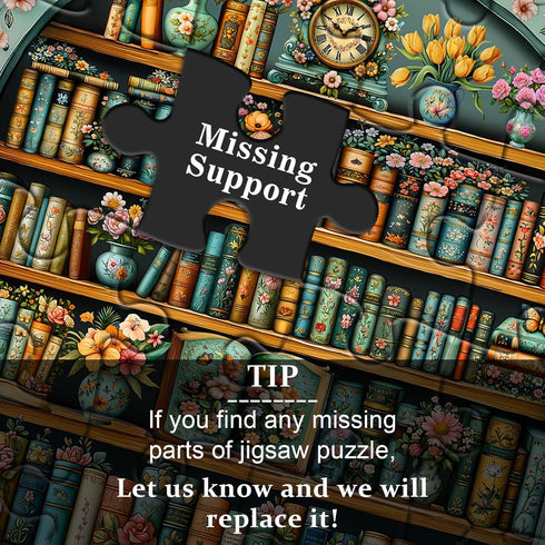PICKFORU 1000 Vintage Bookshelf Puzzles for Adults Pieces, Flower Blooming Bookshelf Jigsaw Puzzle Library, Wildflower