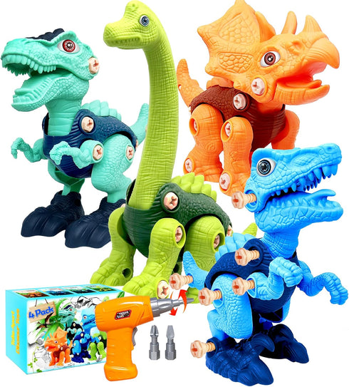 HAFUZIYN Dinosaur Toys for Kids, 4 Pack Take Apart Dinosaur Toys with Electric