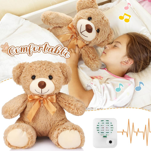 Liliful Remembrance Bow Bear Plush, 12 Inch Brown Soft Doll with Recorder for Gifts
