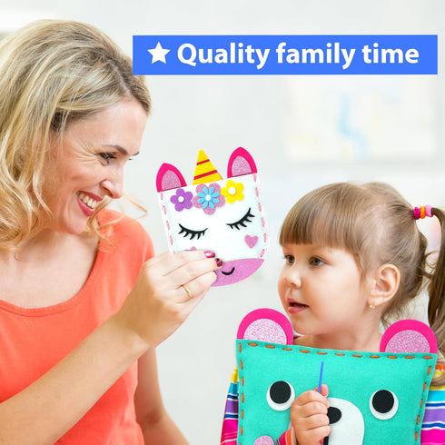 KRAFUN My First Sewing Kit for Kids - 7 Easy DIY Projects of Stuffed Animal Dolls and Plush Pillow Craft