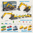 Dwi Dowellin Toys for 3 Year Old Boys, Excavator Toys with 6 Metal Racing Cars and 2 Engineering Vehicles, Foldable