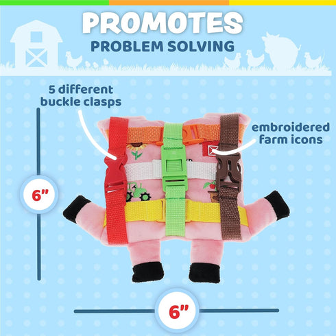 Buckle Toys - Boink Pig - Learning Activity Toy - Develop Fine Motor Skills - Compact Travel Size - Perfect Calming
