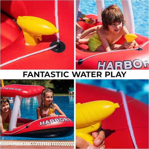 Zone Tech Boat Inflatable Pool Floats Kids, Toddler Harbor Master Patrol Inflatable Boat Pool Float Ride On, Fun Water