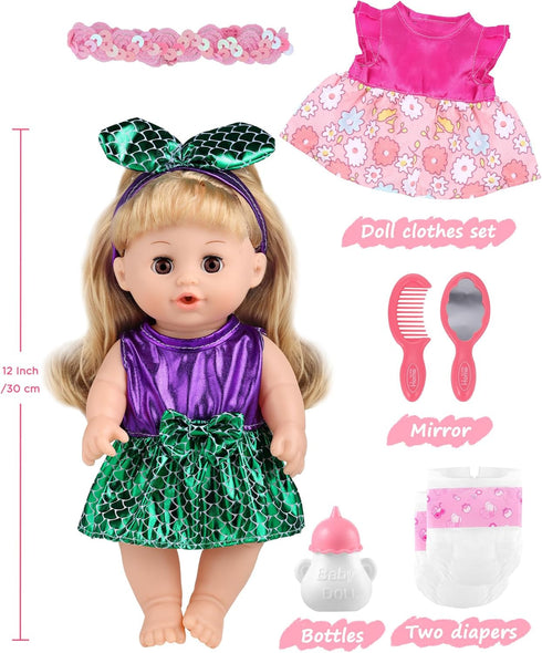 12" 3 4 5 6 12 Inch GAGAKU Baby Doll with Hair, Baby Dolls for Girls Years Old, Baby Doll for Toddlers Kids, Baby Dolls