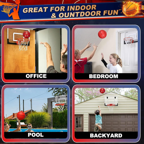 Mini Indoor Basketball Hoop for Door, Over Door Hoop with Large 9 Inch Dunk Rim and 4 Mini Basketballs