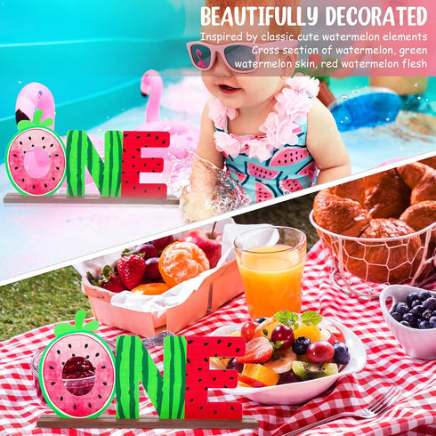 Watermelon One Letter Sign Wooden Centerpieces for First Birthday Party Decor, Summer Fruit Photo Props