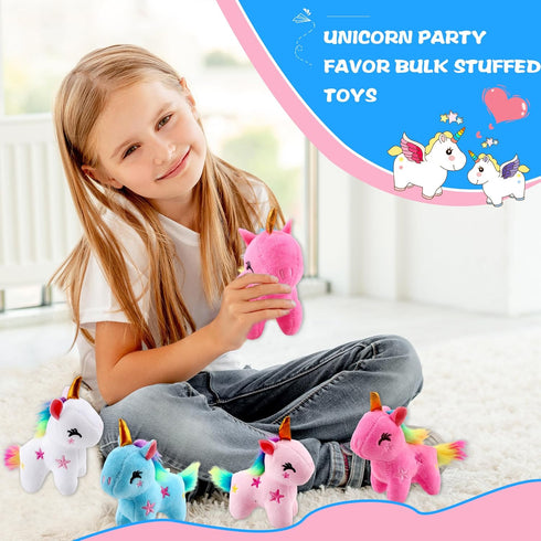 16 Pack Mini Plush Unicorn Toys, Small Stuffed Unicorn Keychain Toys Bulk for Christmas Birthday Wedding Favors