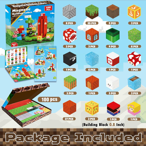 Magnetic Blocks - 100PCS Magnetic Toy World Set - Building Blocks for STEM Montessori Sensory Play for Ages 3-10
