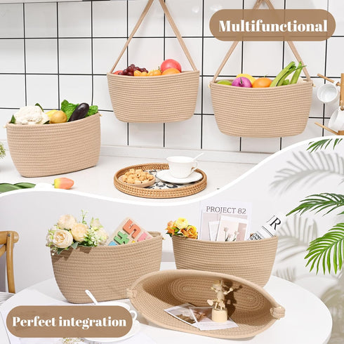 3-Tier 4 Hanging Basket, Wall Baskets, Over the Door Organizer with Hooks, Hanging Baskets for Organizing, Woven
