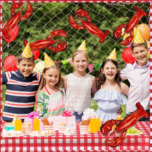 Silipull 24pcs Crab Boil Party Supplies Includes Crab Balloons Red and White Checked Tablecloth Fish Net Decorative