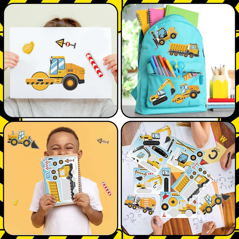 32 Sheets Make Your Own Construction Vehicle Stickers, Creative Truck Game Stickers for Kids Birthday Party Favors, DIY