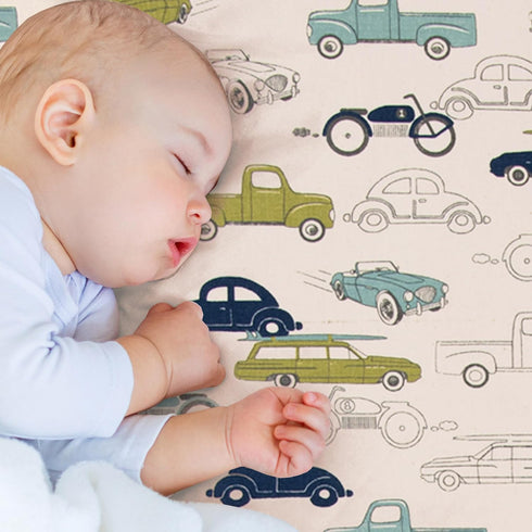 Glenna Jean Uptown Traffic Baby Crib Sheet & Diaper Changing Pad Cover Bundle Cars Trucks Motorcycles Racing