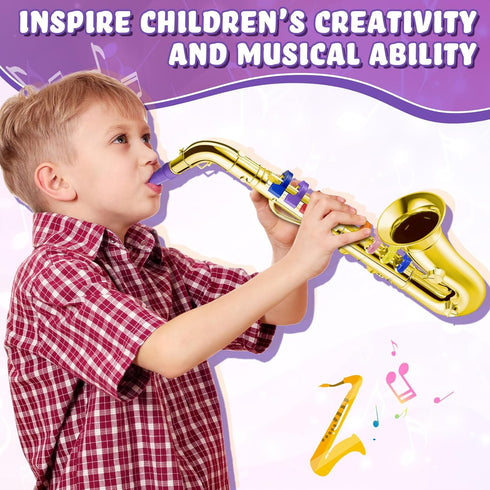 Lewtemi Gold Saxophone Musical Instruments Toy for Kid Toddler Fake Plastic Preschool Music Toy Gift Portable Wind