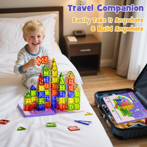 60pcs 3+ WMXDU Large Diamond Magnetic Tile, Magnetic Building Blocks Magnet Toy with Iron Box, STEM Educational