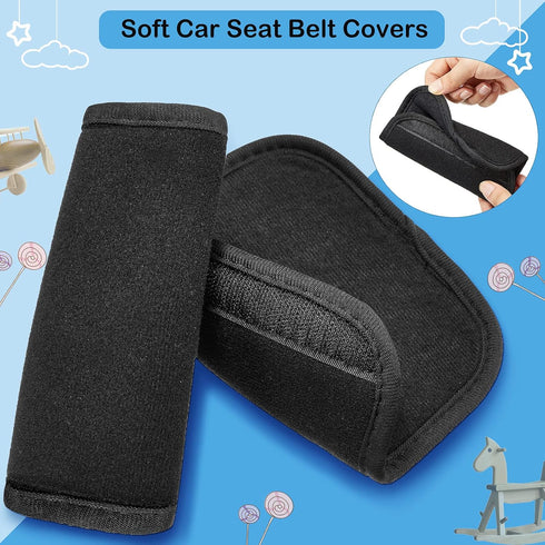4 Pieces Baby Car Seat Belt Covers - Soft Shoulder Pads for Kid Infant Stroller Strap Safety Belt (Black)