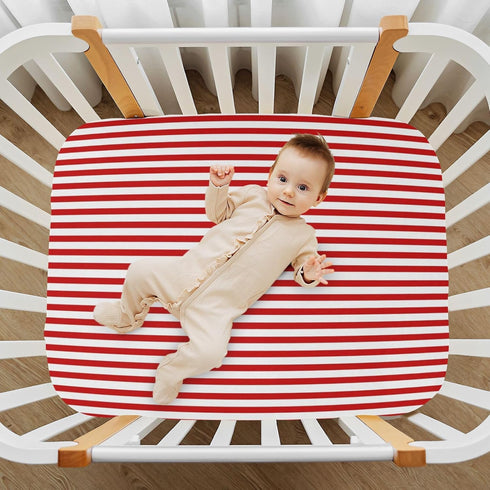 Jihqo 52" 28" Red White Stripes Crib Sheets for Boys Girls Soft Breathable Mini Crib Sheets for Baby x