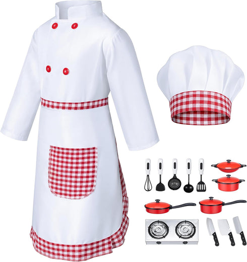 KAIPUTE 3-12 Kids Chef Costume for Boys Girls Kitchen Cooking Party Cosplay Years