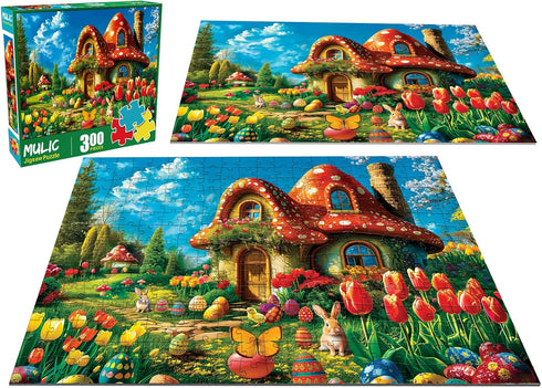 300 Piece Puzzles for Adults Kids - Easter Puzzles - Mushroom House Easter