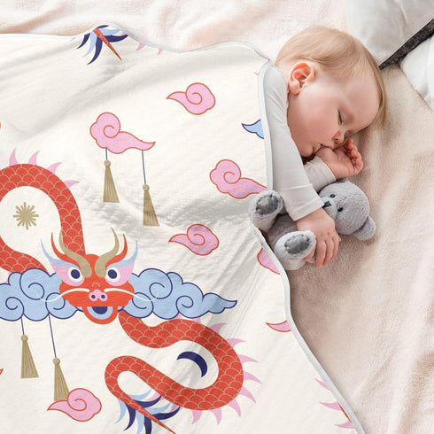 xigua Chinese Dragon Pattern Baby Blankets, 30 x 40 Inch, Super Soft Toddler Newborn Blanket, Double Layer for Crib