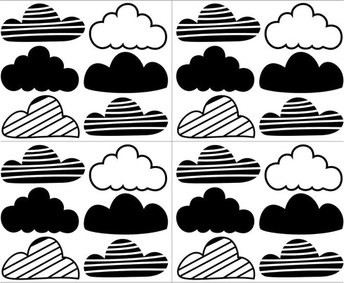 24 Pcs/Set Clouds Decal Vinyl Wall Sticker - Kids Room Nursery Decoration, Black Mural Art Decor for Bedroom