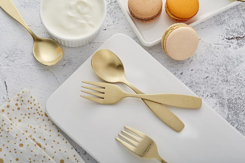 ANNOVA Kids Silverware Set, Stainless Steel Safe Flatware for Children, Forks, Tablespoons, Toddler Utensils (Gold, 6)