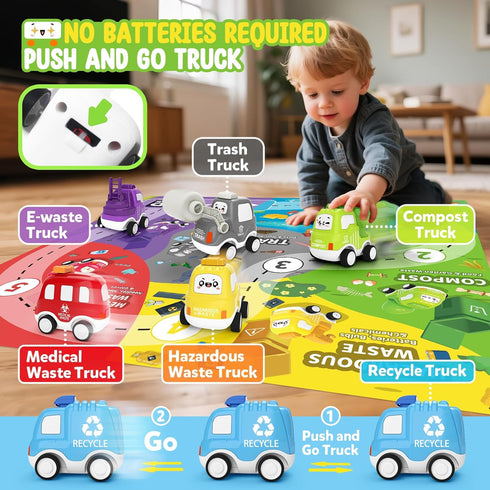 7-in-1 2 3 4 5 17" 6 2-5 Toddler Truck Toys for Year Old Boys - Longer Transport Eco Truck with Cute Pull Back Cars