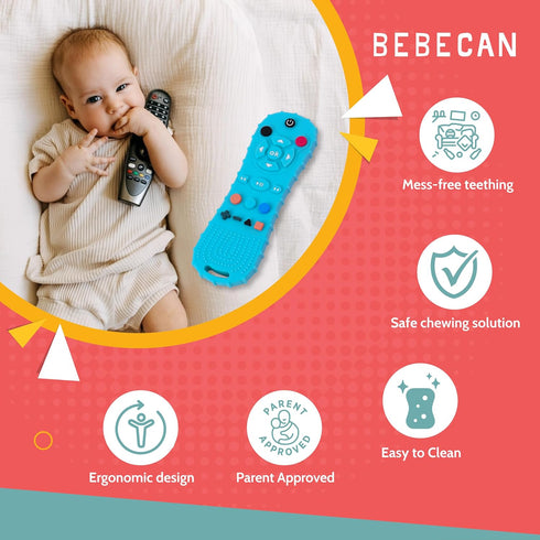 3-24 BEBECAN Silicone Remote Teething Toy for Baby Safe Rubber Remote Chew Toy for Baby Months, TV Remote Baby Toy