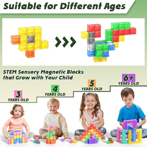 Set, 3+ Magnetic Blocks Building Toys - Transparent Rainbow Magnetic Cubes Outdoor Sensory Autism STEM Toys Gifts