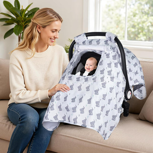 2 Car Seat Cover Baby, Carseat Covers Baby with Layers Breathable Windows, Windproof Infant Car Seat Cover, Kick-Proof