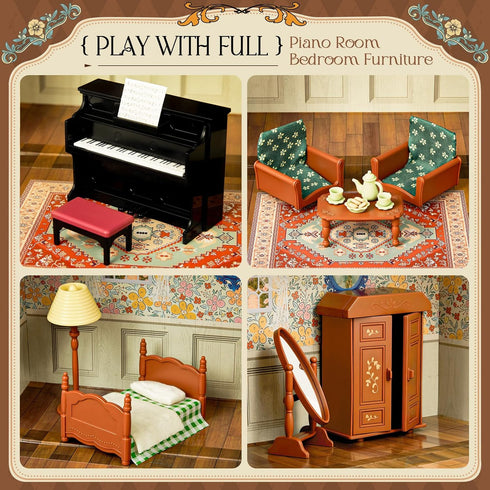 Set 2 3+ Dollhouse Bedroom Furniture Accessories Suitcase for Kids, Flexible Dolls/Table/Bed/Bedclothes/Floor