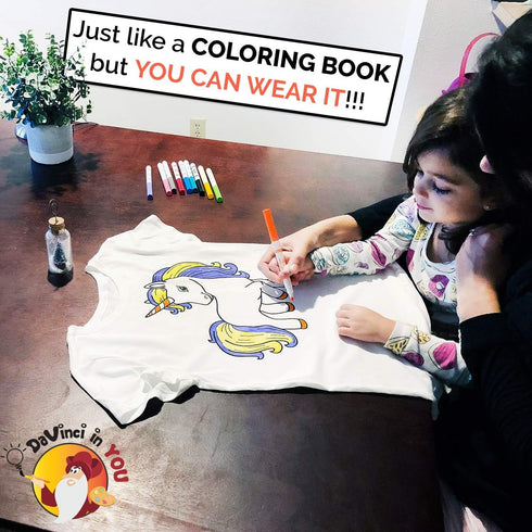 Mermaid Coloring Kit for Girls - DIY Shirt with 10 Fabric Markers and Alphabet Stencil