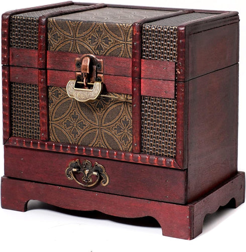 C2 Wooden Chest with Drawer - Collectible Fantasy Coins, Card Games, Dice Counter, and Jewelry Box